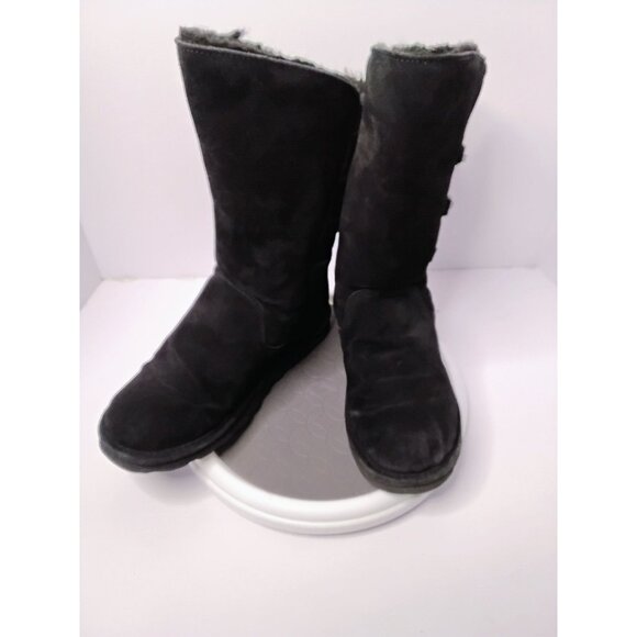 Bearpaw Womens Black Suede Mid-Calf Boots With Side Buckle Accents Size 11 US - Picture 2 of 7